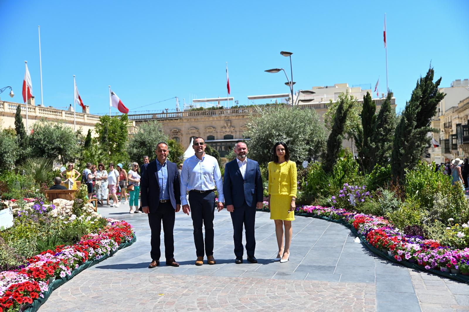 A photo showing Prime Minister Robert Abela with the Minister for National Heritage, the Arts and Local Government Owen Bonnici, and VCA Chairman and CEO Jason Micallef and Catherine Tabone, respectively