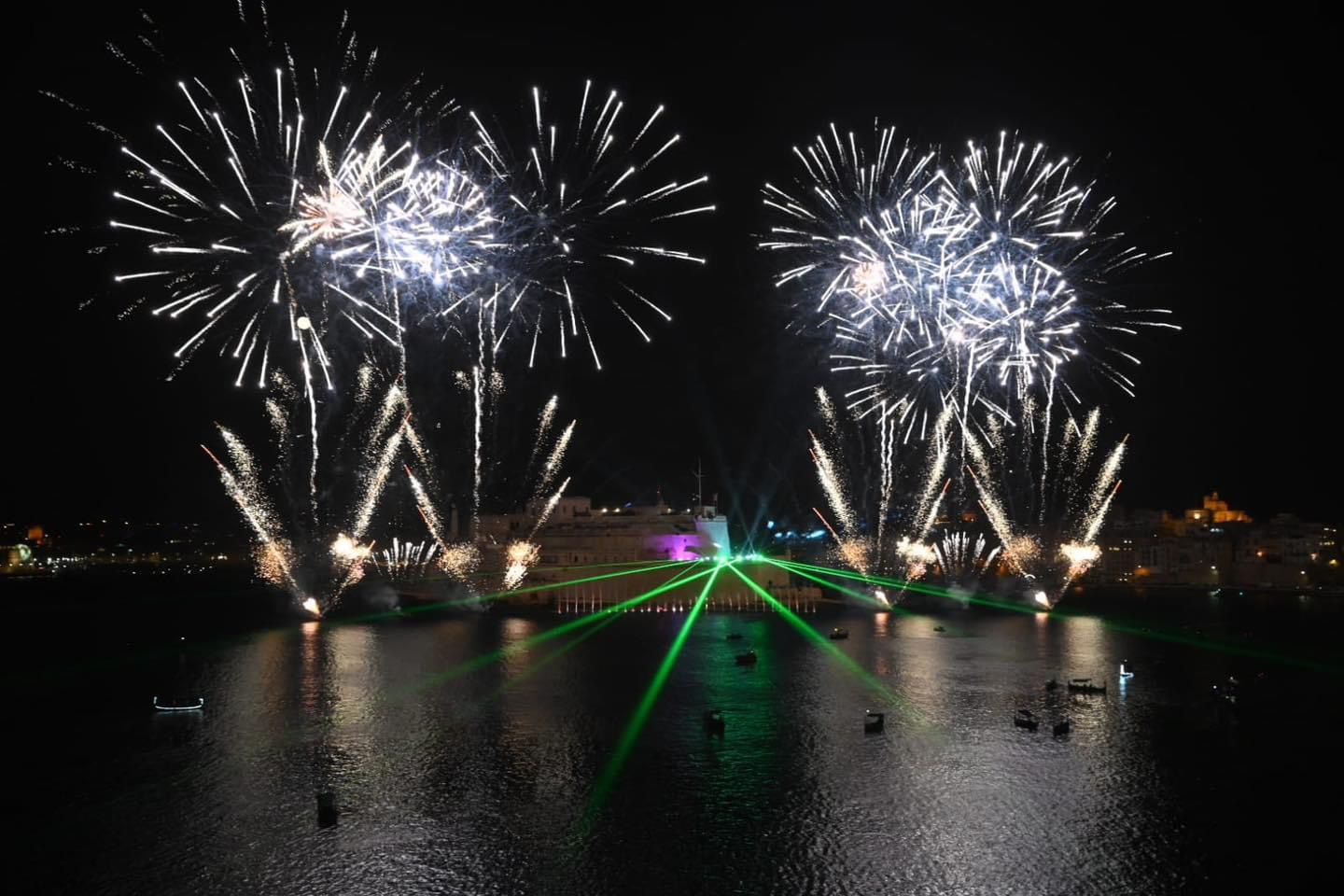 A photo showing the grand fireworks display at the closing of the Valletta Pageant of the Seas 2024