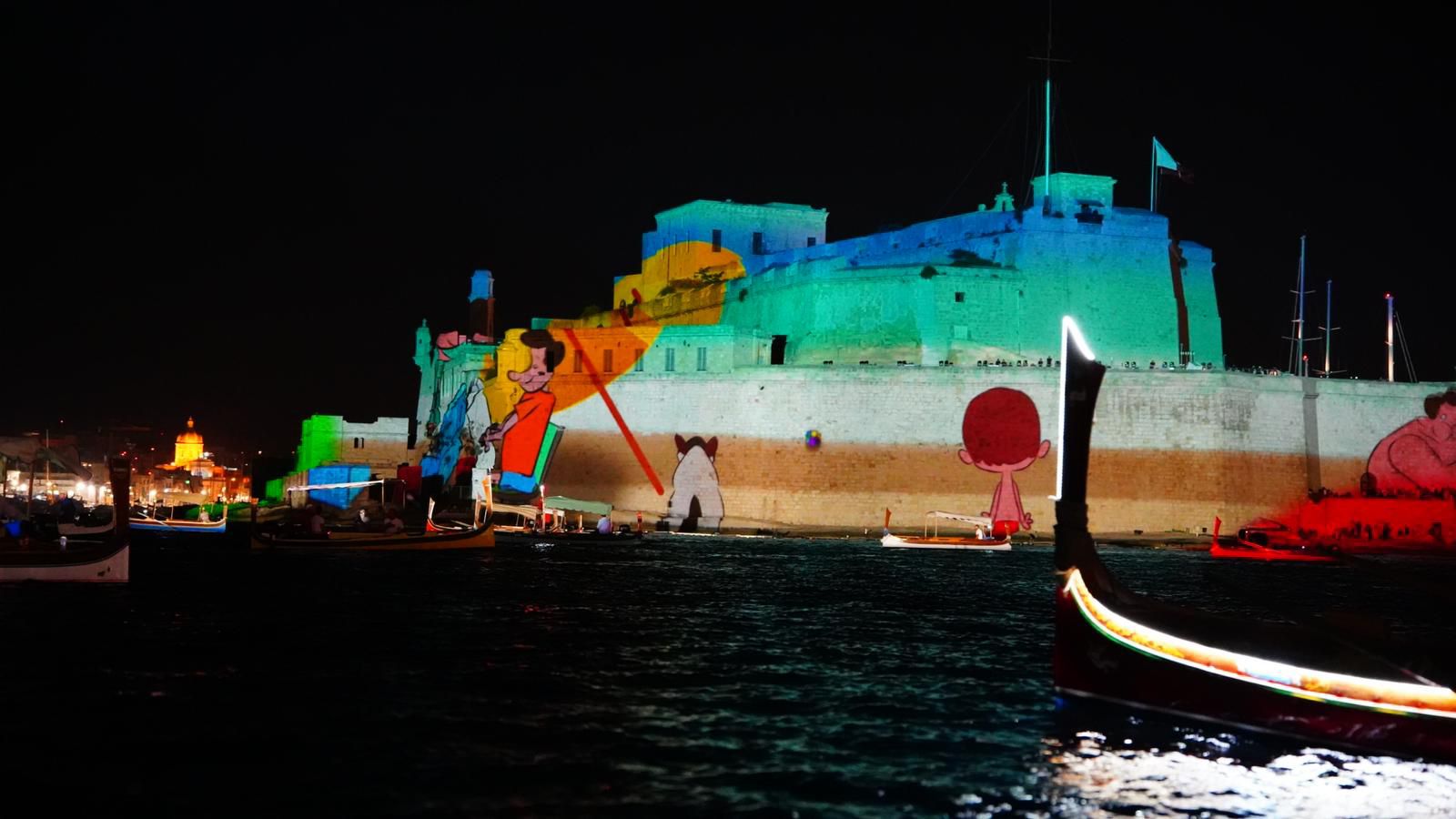 A photo showing the animation on Fort St Angelo on the theme 'Save the Seas'