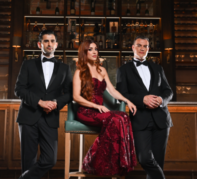 A photo showing tenors Cliff Zammit Stevens and Alan Sciberras together with soprano Nadia Vella
