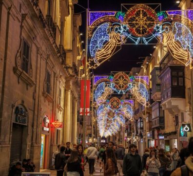 Christmas lights in Republic Street Valletta