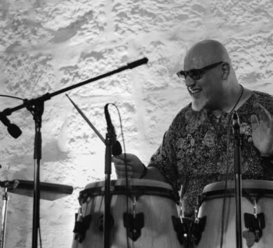 A photo showing Adrian Galea Lucas on the congas