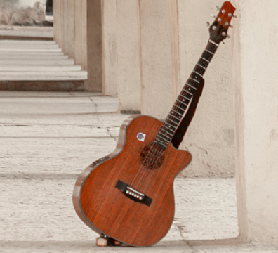 An image showing a guitar among architecture