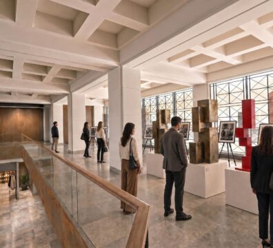 An image showing people visiting a modern exhibition space